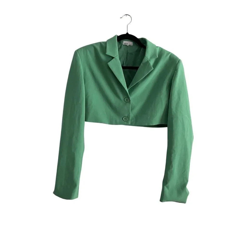 WeWoreWhat Danielle Bernstein S Green Stretch Herringbone Twill Cropped Blazer - Picture 4 of 13